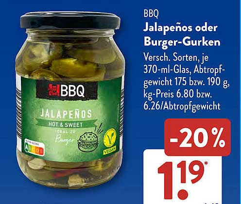 BBQ Jalapeños oder Burger-Gurken - 370 ml Glas