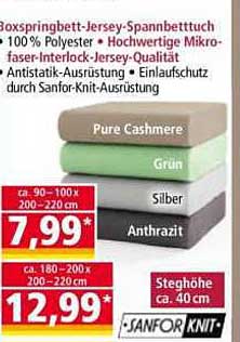 Boxspringbett-Jersey-Spannbettuch 100 % Polyester - Hochwertige Mikro-faser-Interlock-Jersey-Qualität