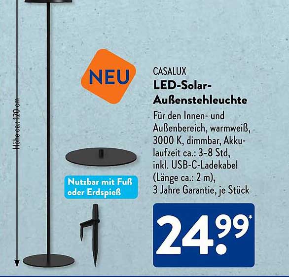 CASALUX LED-Solar-Außenstehleuchte