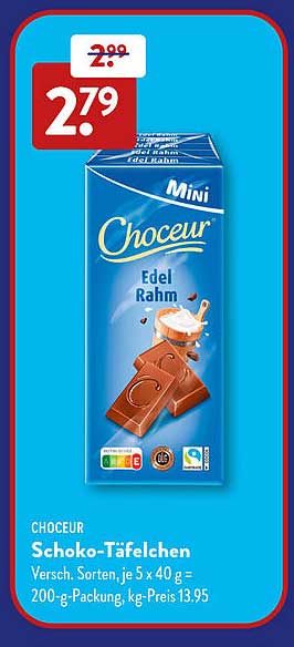 Choceur Schoko-Täfelchen Mini Edel Rahm 200 g