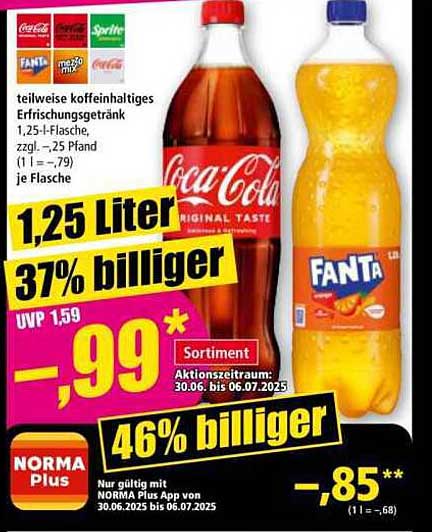 Coca Cola Original und Fanta 1,25 Liter Flasche
