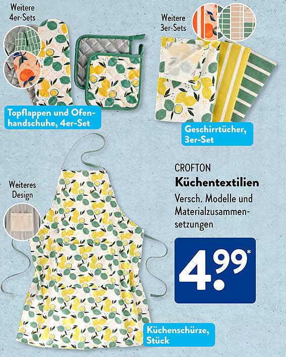 CROFTON Küchentextilien – Verschiedene Modelle und Materialzusammensetzungen