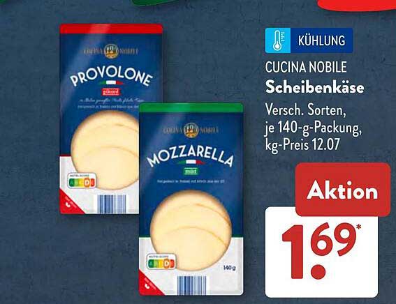 Cucina Nobile Scheibenkäse - Provolone und Mozzarella, je 140-g-Packung
