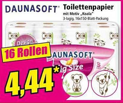 DAUNASOFT Toilettenpapier mit Motiv "Koala" – 16 Rollen