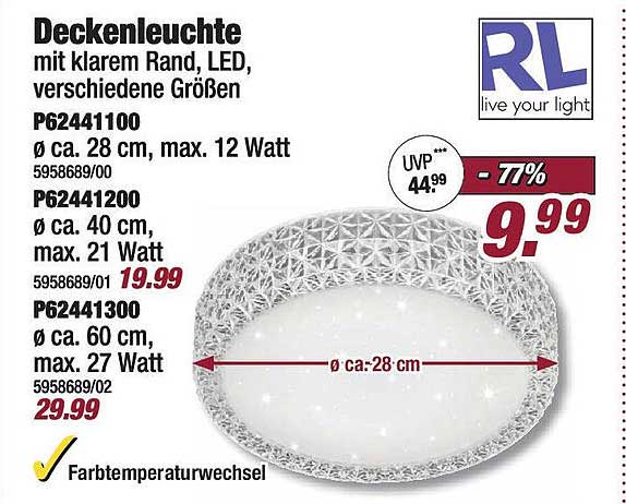 Deckenleuchte mit klarem Rand, LED, verschiedene Größen