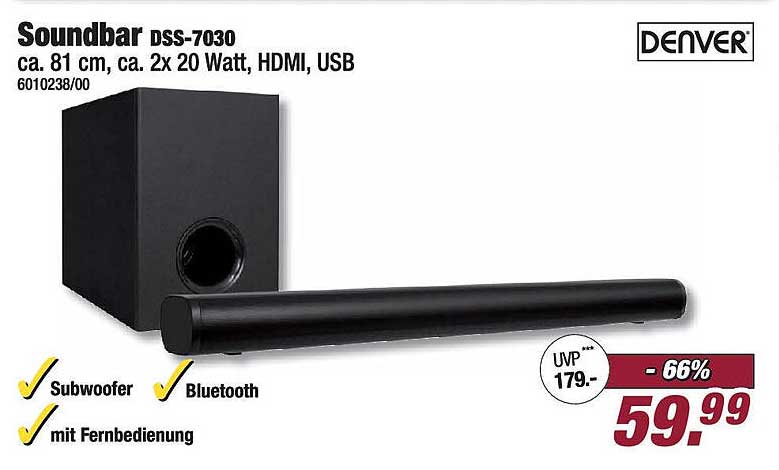 Denver Soundbar DSS-7030 mit Subwoofer und Bluetooth