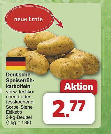 Deutsche Speisefrühkartoffeln vorw. festkochend oder festkochend 2-kg-Beutel