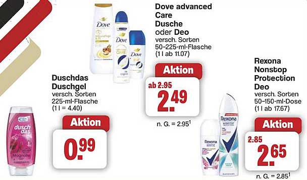 Dove advanced Care Dusche oder Deo 225 ml - Aktion!