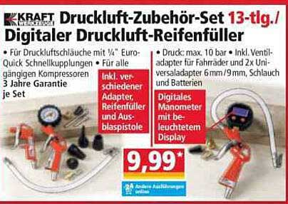 Druckluft-Zubehör-Set 13-tlg. / Digitaler Druckluft-Reifenfüller