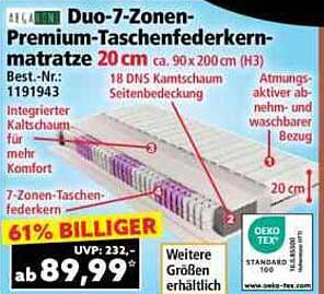 Duo-7-Zonen-Premium-Taschenfederkernmatratze 20 cm