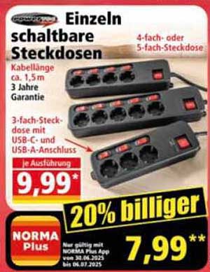 Einzeln schaltbare Steckdosen – 4-fach oder 5-fach