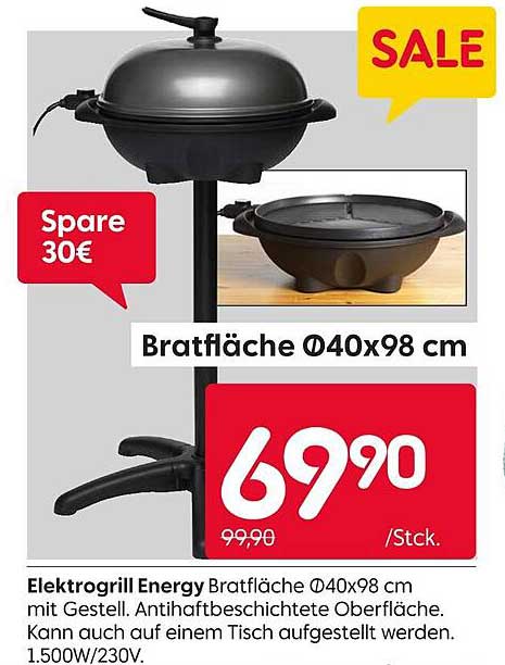 Elektrogrill Energy Bratfläche Ø40x98 cm mit Gestell