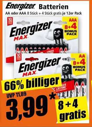 Energizer Max Batterien AA oder AAA - 8 Stück + 4 Stück gratis