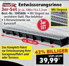 Entwässerungsrinne 3er-Set mit Stegrost