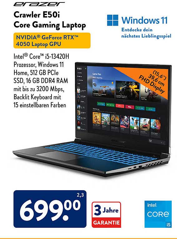 erazer Crawler E50i Core Gaming Laptop