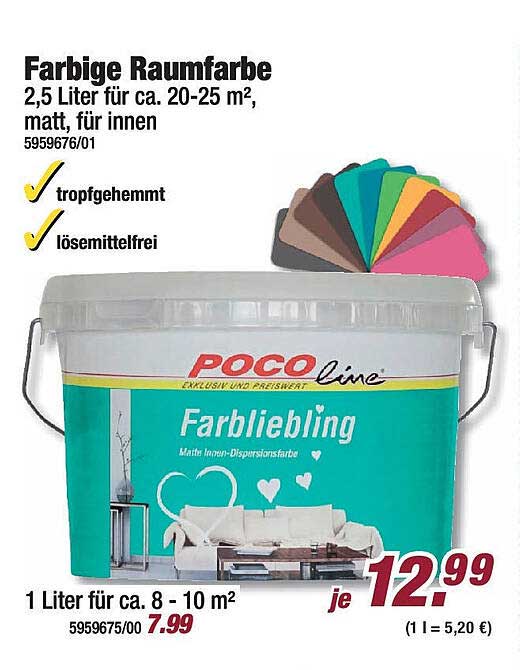 Farbige Raumfarbe 2,5 Liter für ca. 20-25 m², matt, für innen
