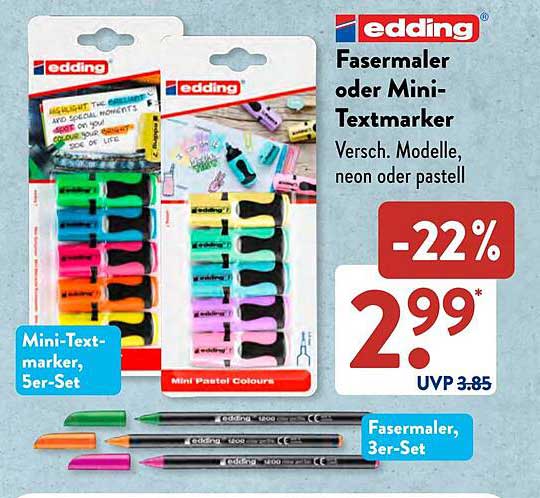 Fasermaler oder Mini-Textmarker - Versch. Modelle, neon oder pastell