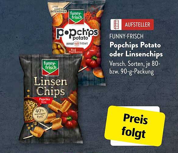 Funny-Frisch Popchips Potato oder Linsenchips - Verschiedene Sorten, je 80-bzw. 90-g-Packung
