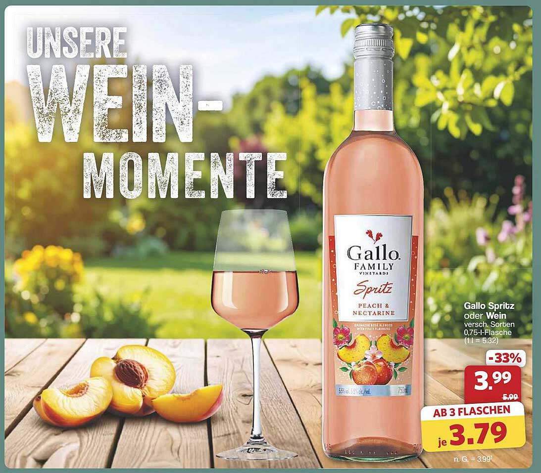 Gallo Spritz oder Wein - Peach & Nectarine, 0,75 l Flasche