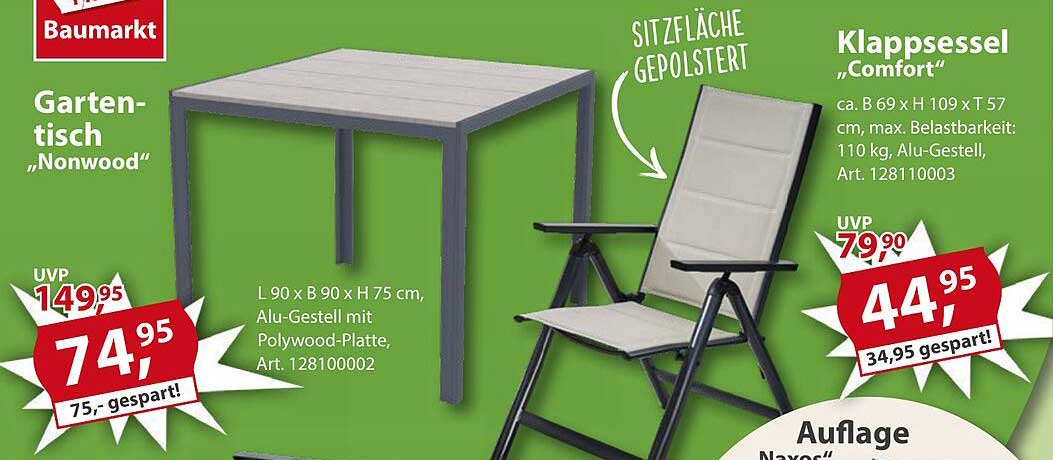 Gartentisch "Nonwood" und Klappsessel "Comfort" im Sonderangebot