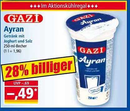 GAZI Ayran Getränk mit Joghurt und Salz 250-ml-Becher
