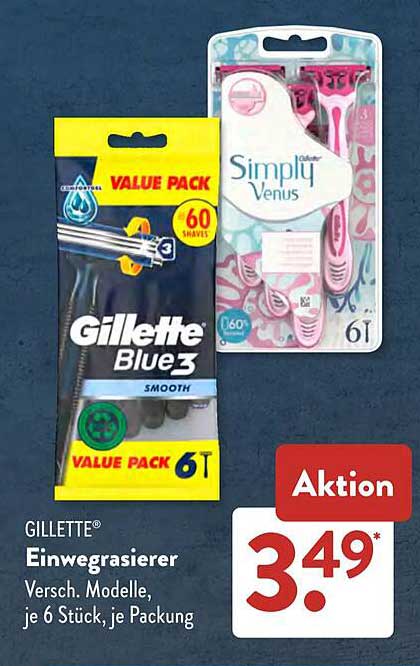 GILLETTE® Einwegrasierer, verschiedene Modelle, je 6 Stück, je Packung