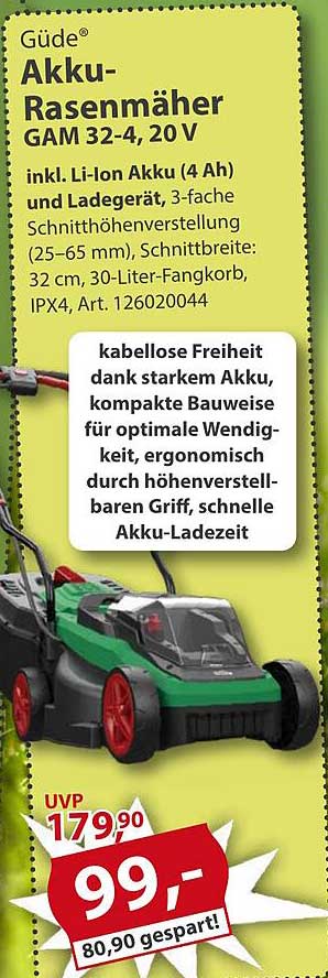Güde Akku-Rasenmäher GAM 32-4, 20 V
