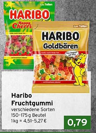 Haribo Fruchtgummi verschiedene Sorten 150-175 g Beutel