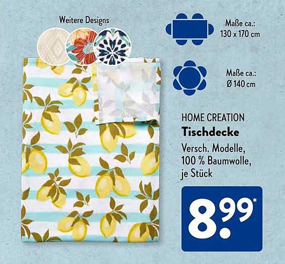 HOME CREATION Tischdecke 100 % Baumwolle, verschiedene Modelle