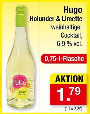 Hugo Holunder & Limette weinhaltiger Cocktail, 0,75 l-Flasche