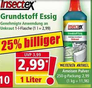 Insectex Grundstoff Essig - 1 Liter für nur 2,99 €