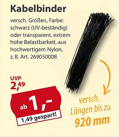 Kabelbinder in verschiedenen Größen und Farben – ab 1,- €