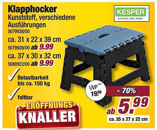 Klapphocker Kunststoff, verschiedene Ausführungen