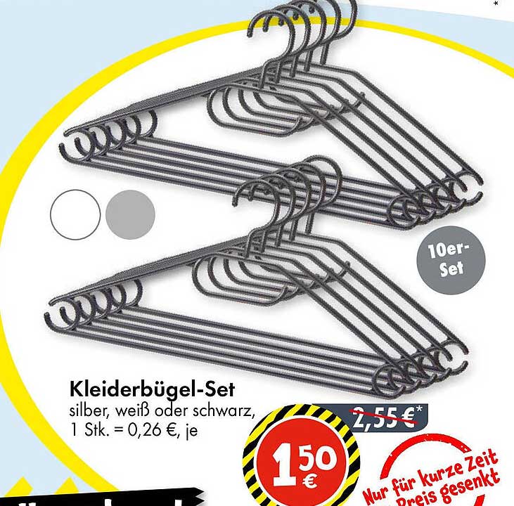 Kleiderbügel-Set 10er-Pack in Silber, Weiß oder Schwarz