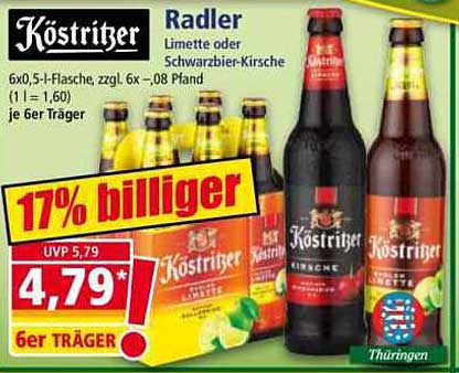 Köstritzer Radler Limette oder Schwarzbier-Kirsche 6er Träger