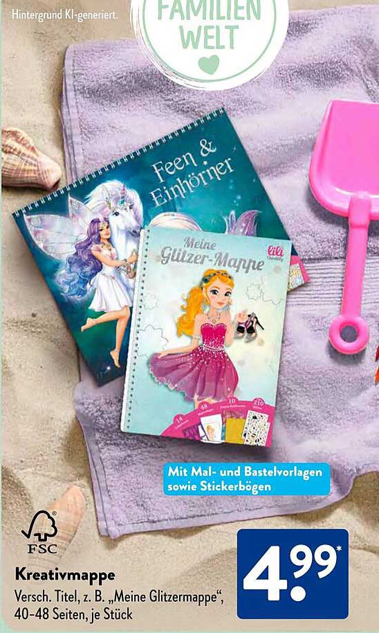 Kreativmappe - Versch. Titel z. B. „Meine Glitzermappe“, 40–48 Seiten, je Stück