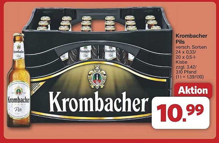 Krombacher Pils, 24 x 0,33l Kästen für nur 10,99 €
