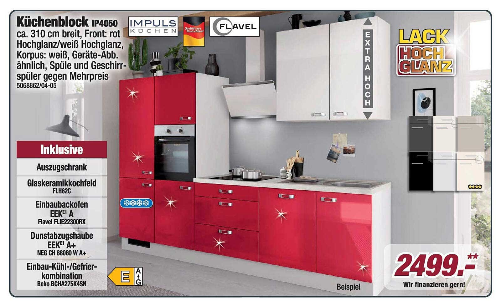 Küchenblock IP4050 in Rot/Weiß Hochglanz