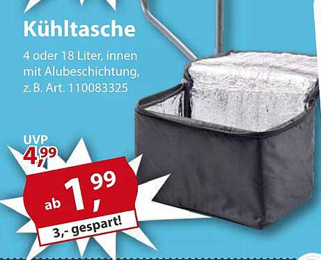 Kühltasche 4 oder 18 Liter, innen mit Alubeschichtung
