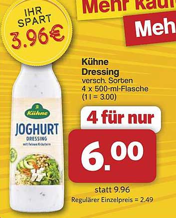 Kühne Joghurt Dressing - 4 Flaschen für nur 6,00 €