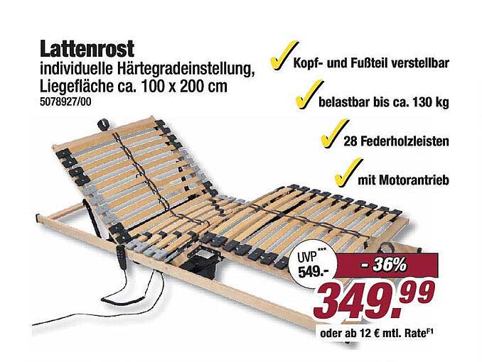 Lattenrost individuelle Härtegradeinstellung, Liegefläche ca. 100 x 200 cm