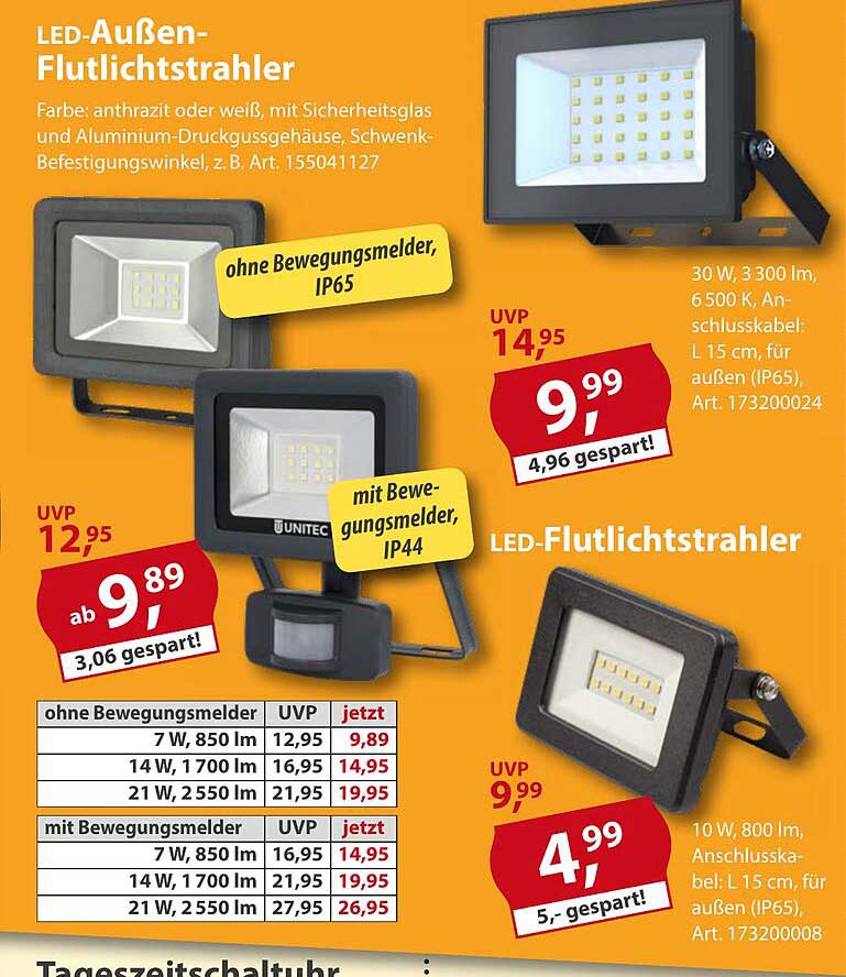 LED-Außen-Flutlichtstrahler mit Bewegungsmelder, IP44