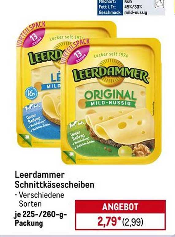 Leerdammer Schnittkäsescheiben - Verschiedene Sorten, je 225-/260-g-Packung