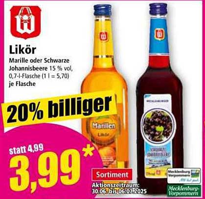 Likör Marille oder Schwarze Johannisbeere 15 % vol, 0,7-l-Flasche