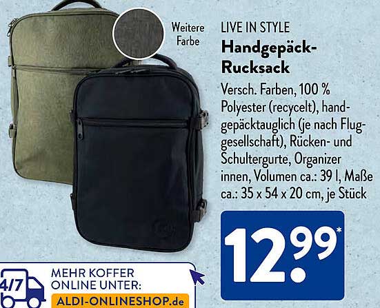 LIVE IN STYLE Handgepäck-Rucksack