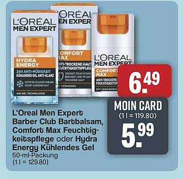 L'Oreal Men Expert Barber Club Bartbalsam, Comfort Max Feuchtigkeitspflege oder Hydra Energy Kühlendes Gel 50-ml-Packung