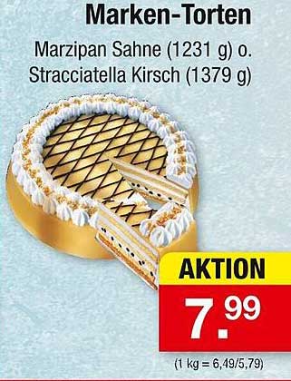 Marken-Torten Marzipan Sahne (1231 g) oder Stracciatella Kirsch (1379 g)