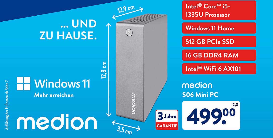 medion S06 Mini PC mit Intel® Core™ i5-1335U Prozessor