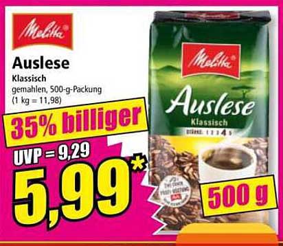 Melitta Auslese Klassisch gemahlen, 500-g-Packung