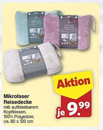 Mikrofaser Reisedecke mit aufblasbarem Kopfkissen
